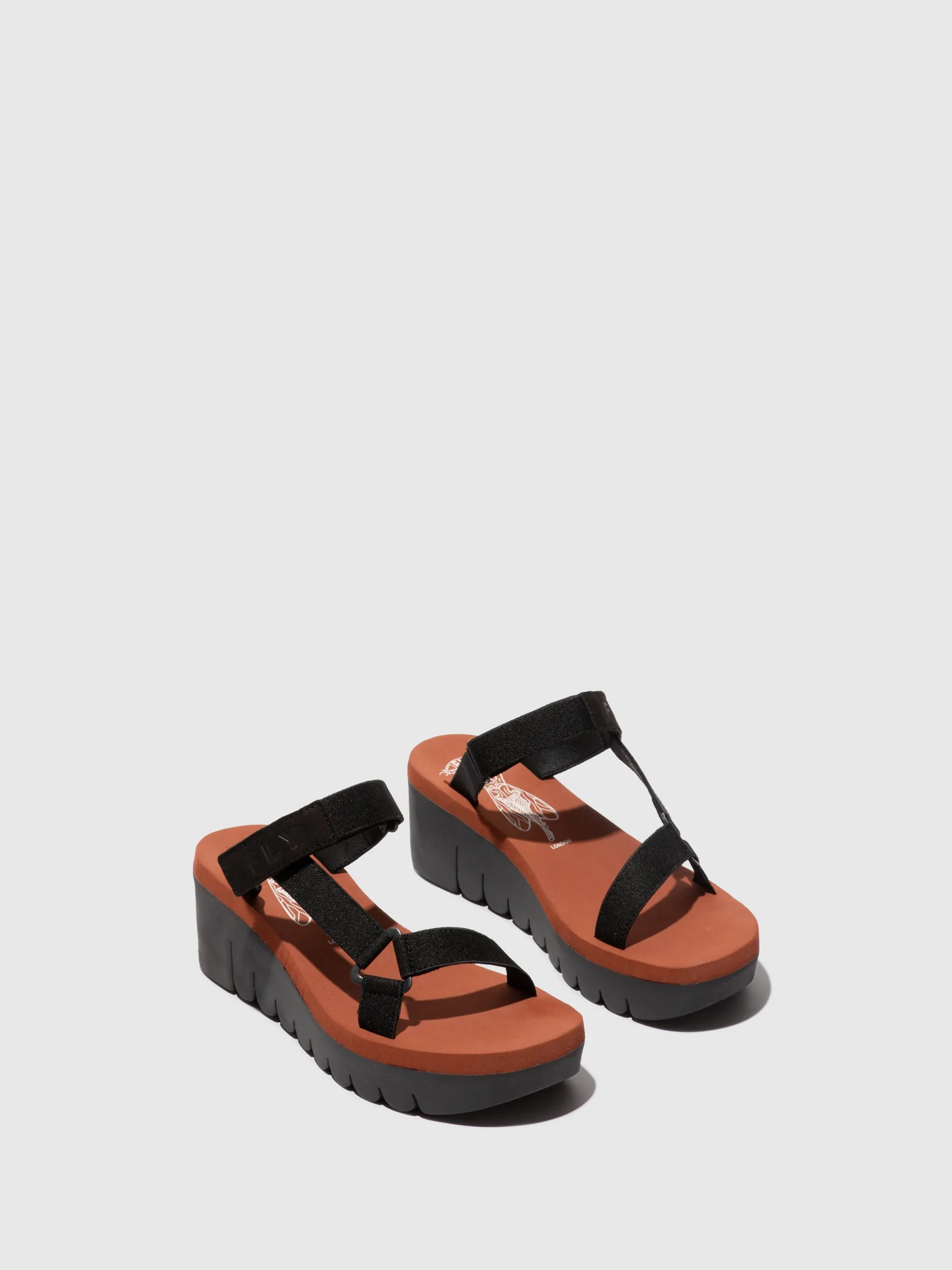 T-Strap Sandals YAKA037FLY BLACK/BLACK/BRICK - Image 2