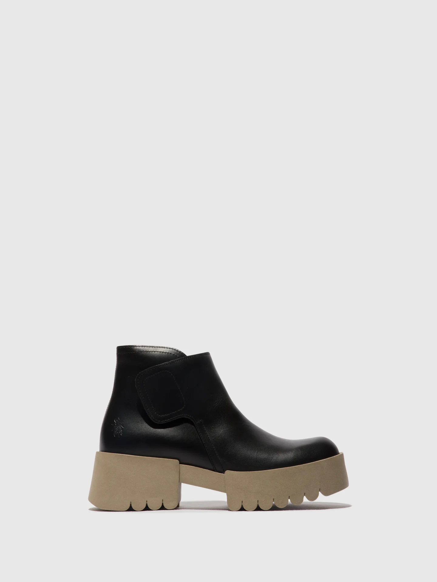 Velcro Ankle Boots ENDO006FLY BLACK (TAUPE SOLE)