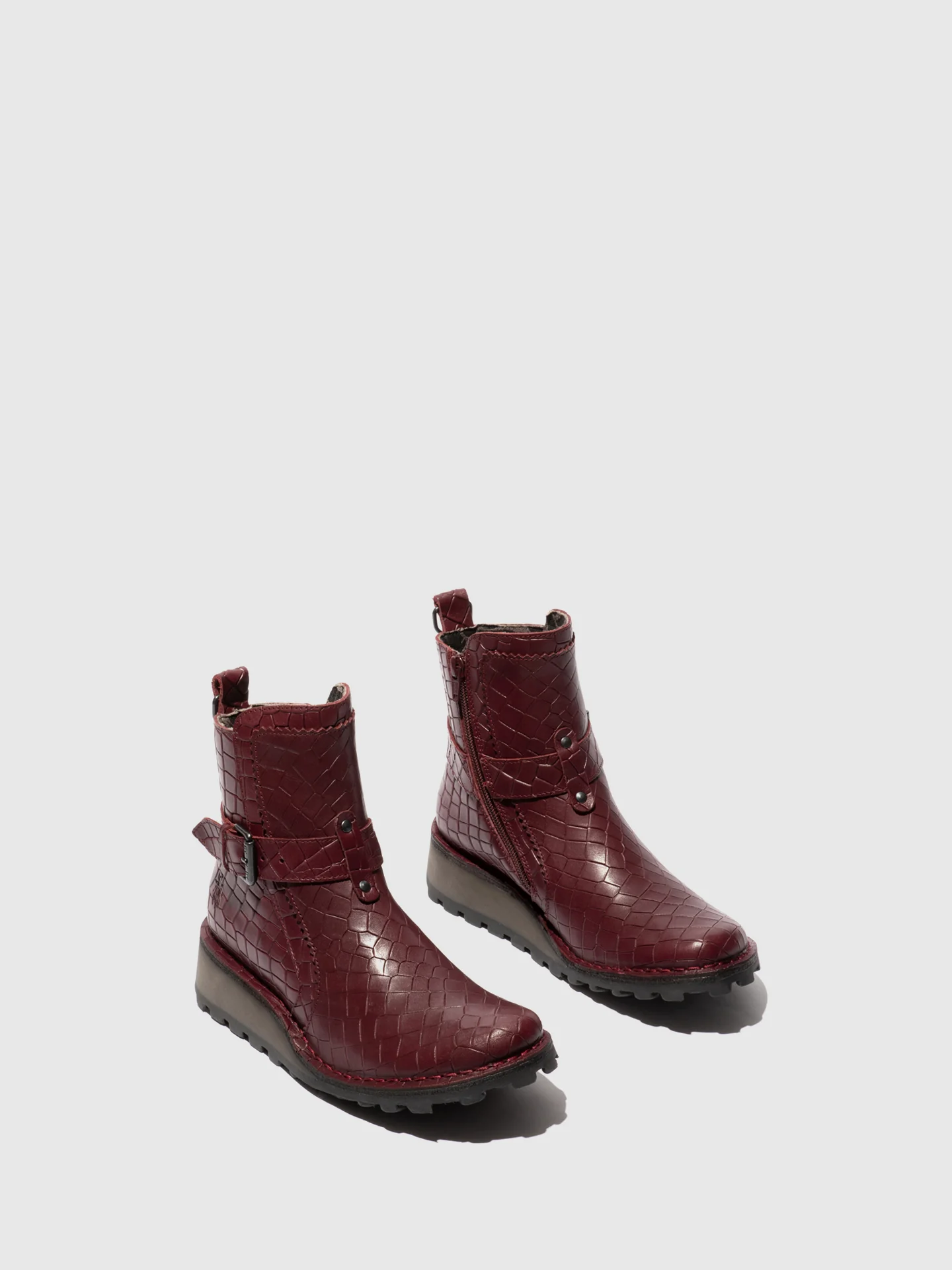 Zip Up Ankle Boots MOOZ133FLY BURGUNDY - Image 2