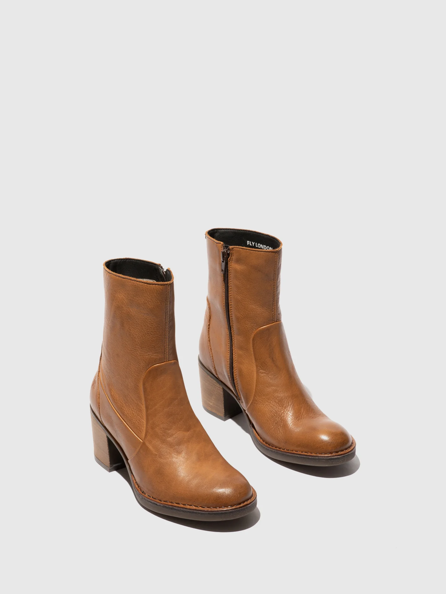 Zip Up Ankle Boots BECY097FLY COGNAC - Image 2