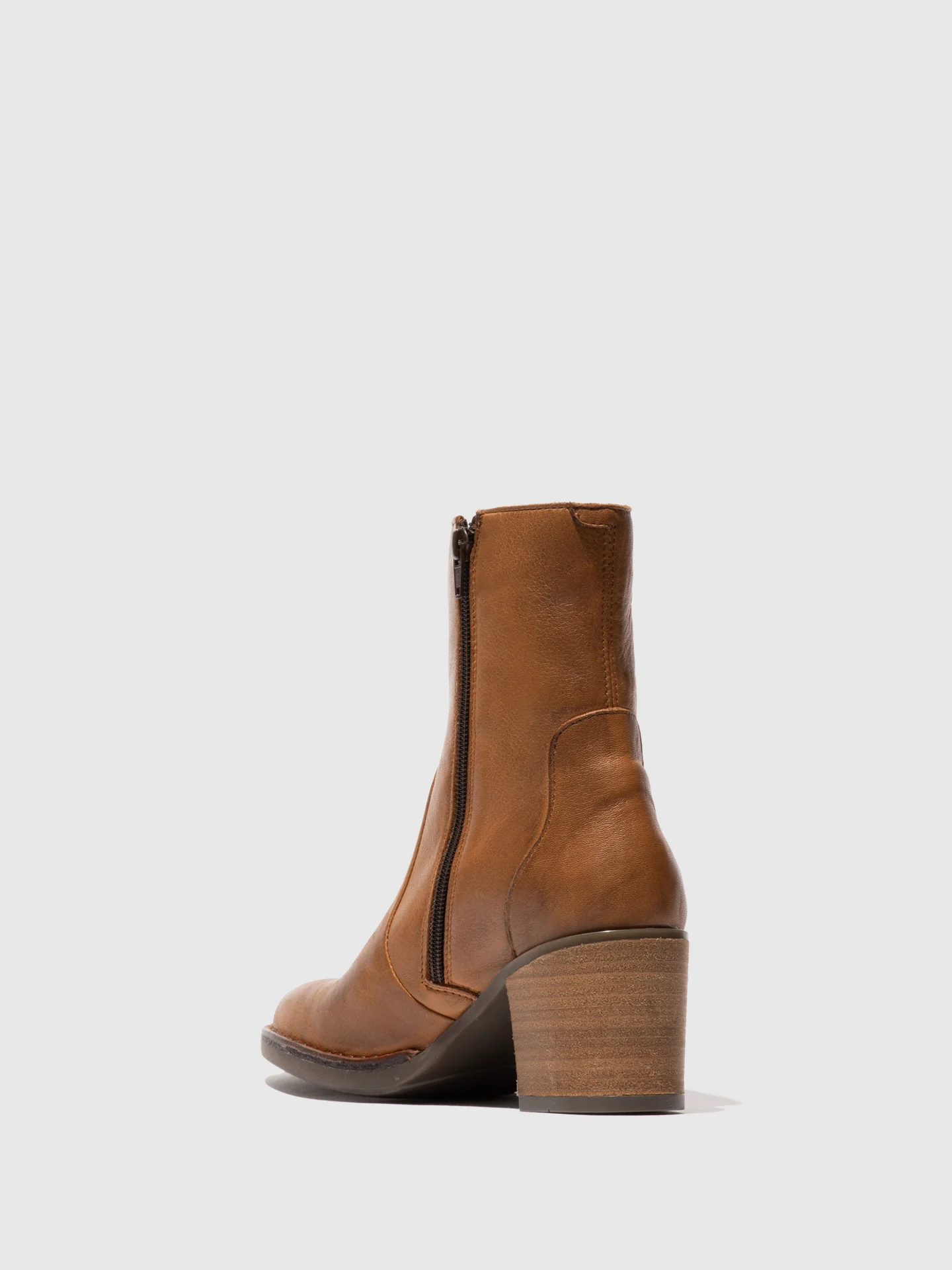 Zip Up Ankle Boots BECY097FLY COGNAC - Image 3