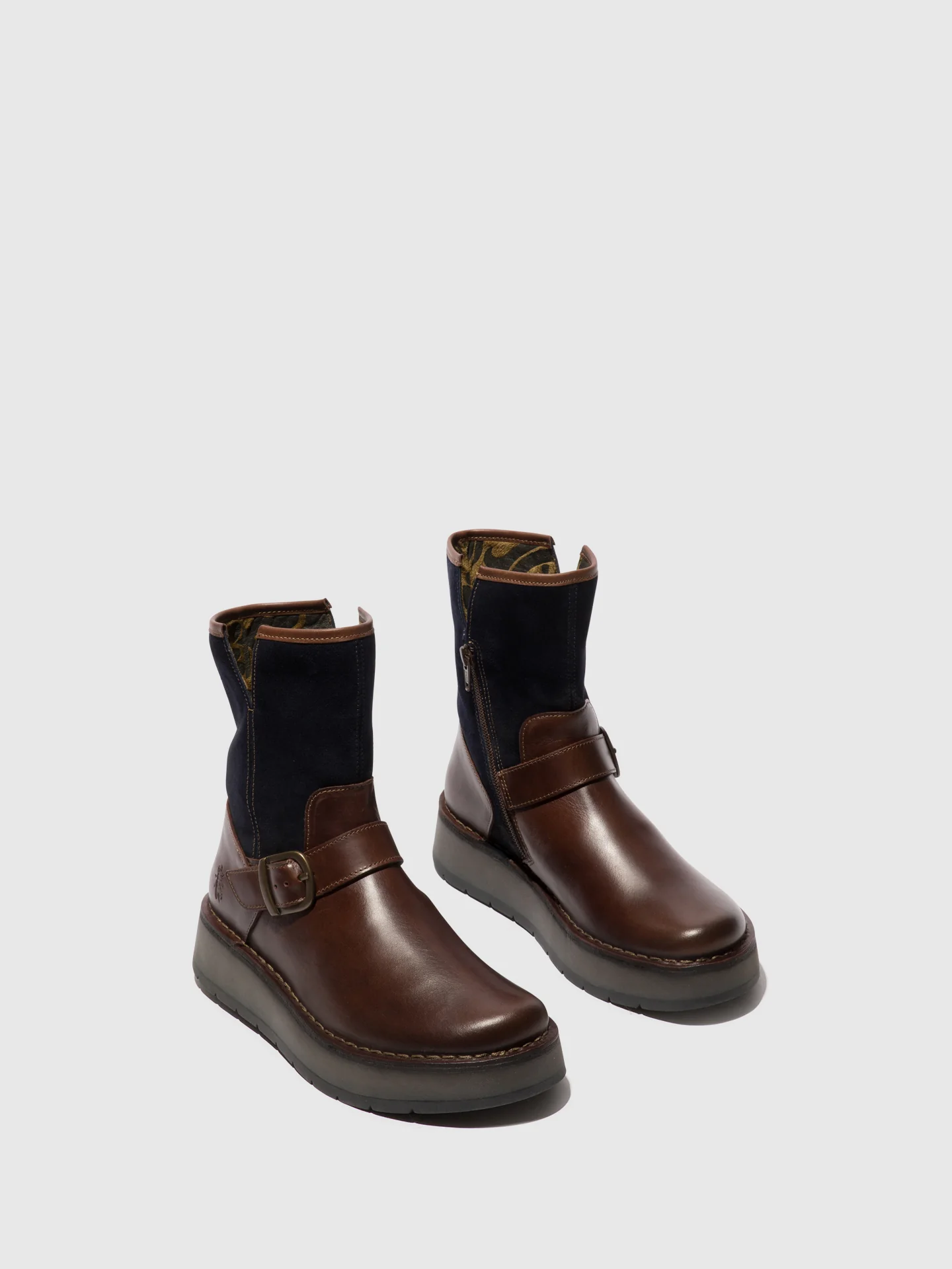 Buckle Ankle Boots RUTH101FLY DARK BROWN/ NAVY - Image 2