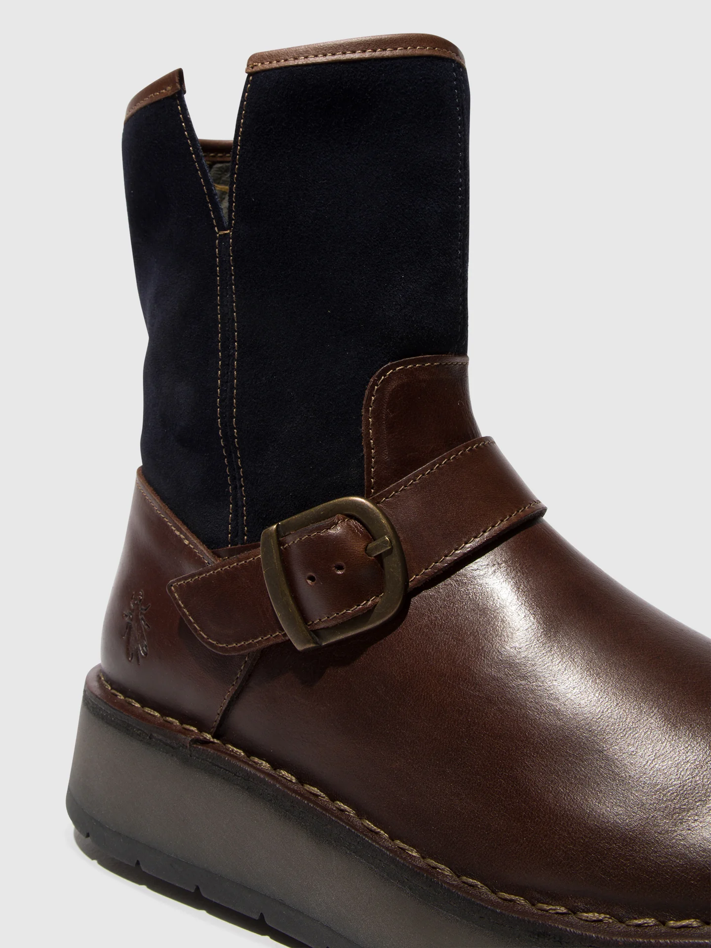 Buckle Ankle Boots RUTH101FLY DARK BROWN/ NAVY - Image 4
