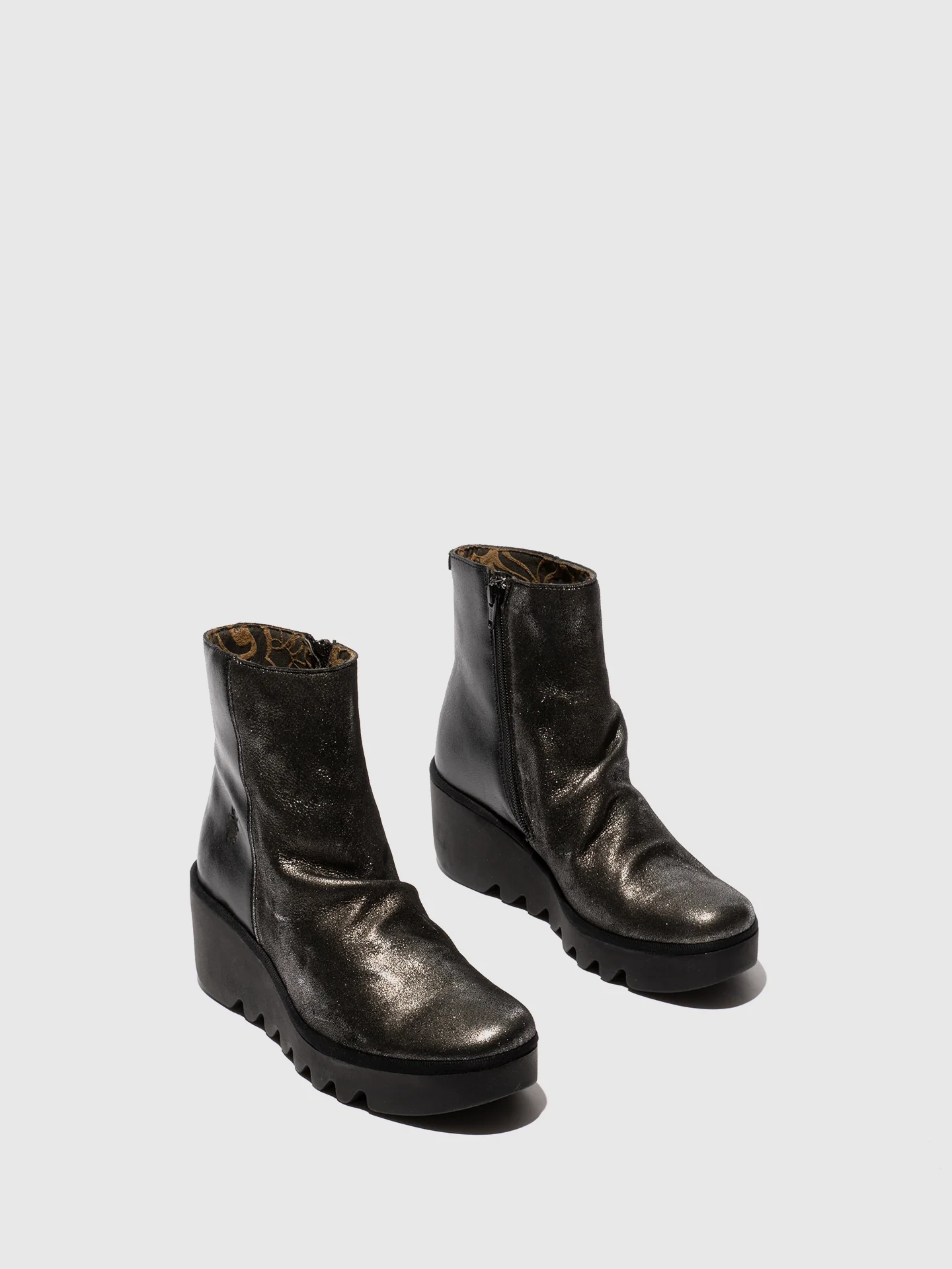 Zip Up Ankle Boots BAAN538FLY DK. FLASH/OIL SUEDE SILVER/BLACK - Image 2