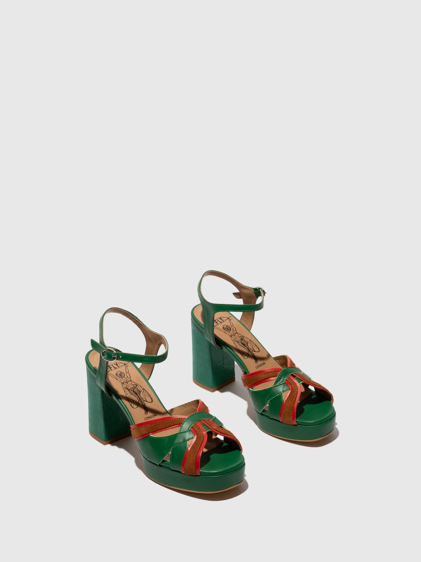 Sling-Back Sandals EZUI240FLY EMERALD/DK.RED/CAMEL - Image 2
