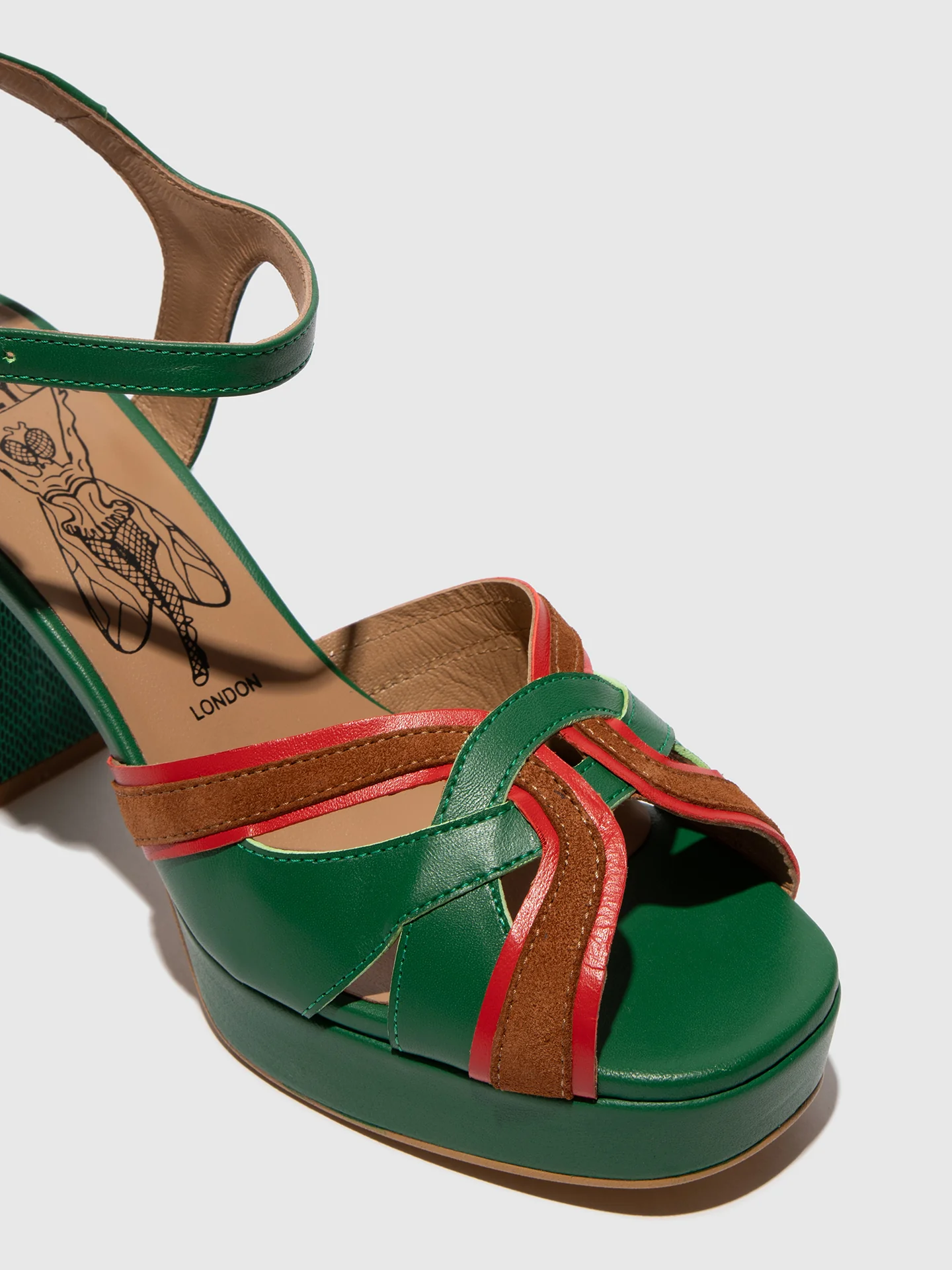 Sling-Back Sandals EZUI240FLY EMERALD/DK.RED/CAMEL - Image 4