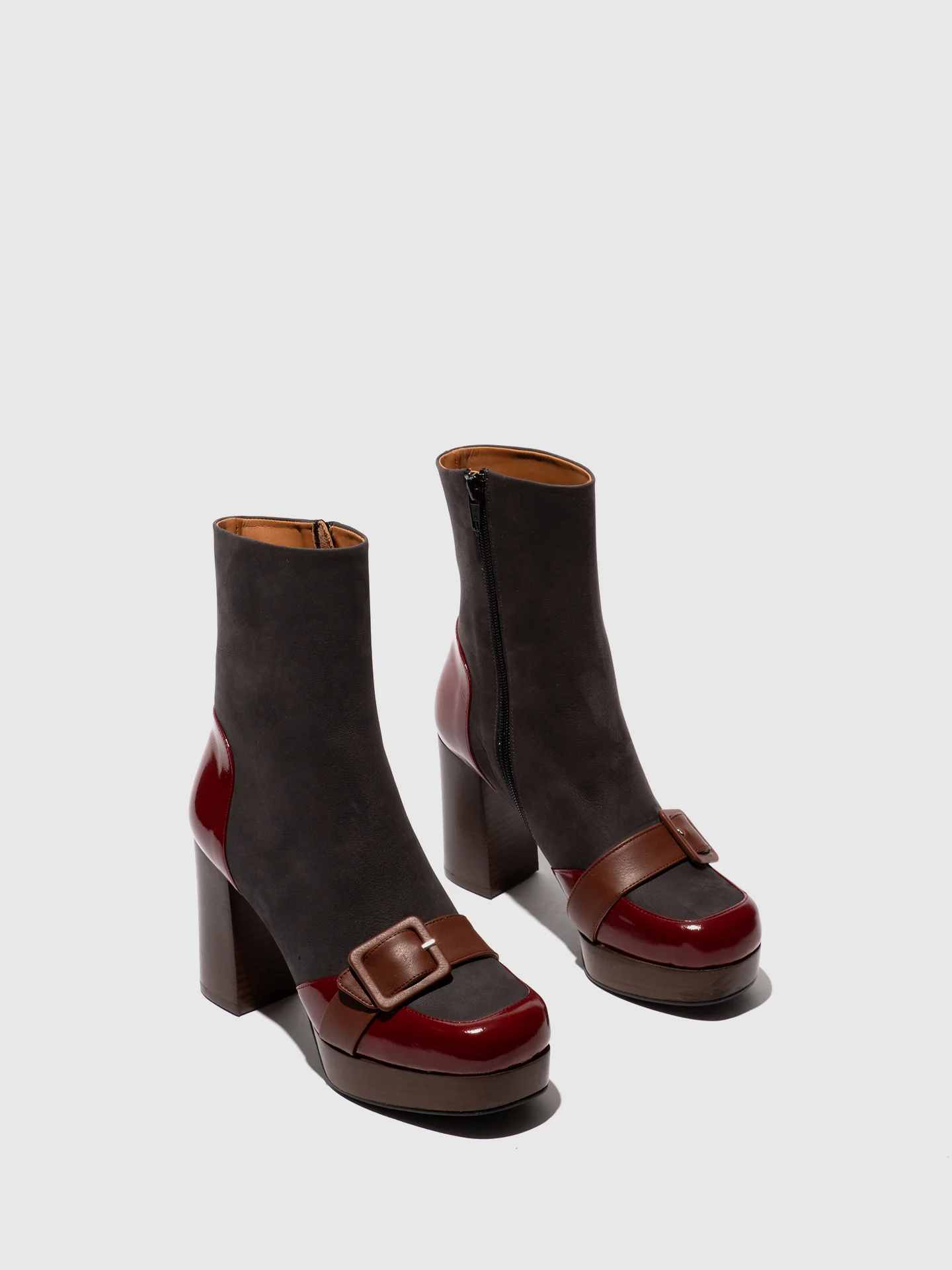 Zip Up Ankle Boots EFOL352FLY INT.RUST/GREY/COGNAC - Image 2