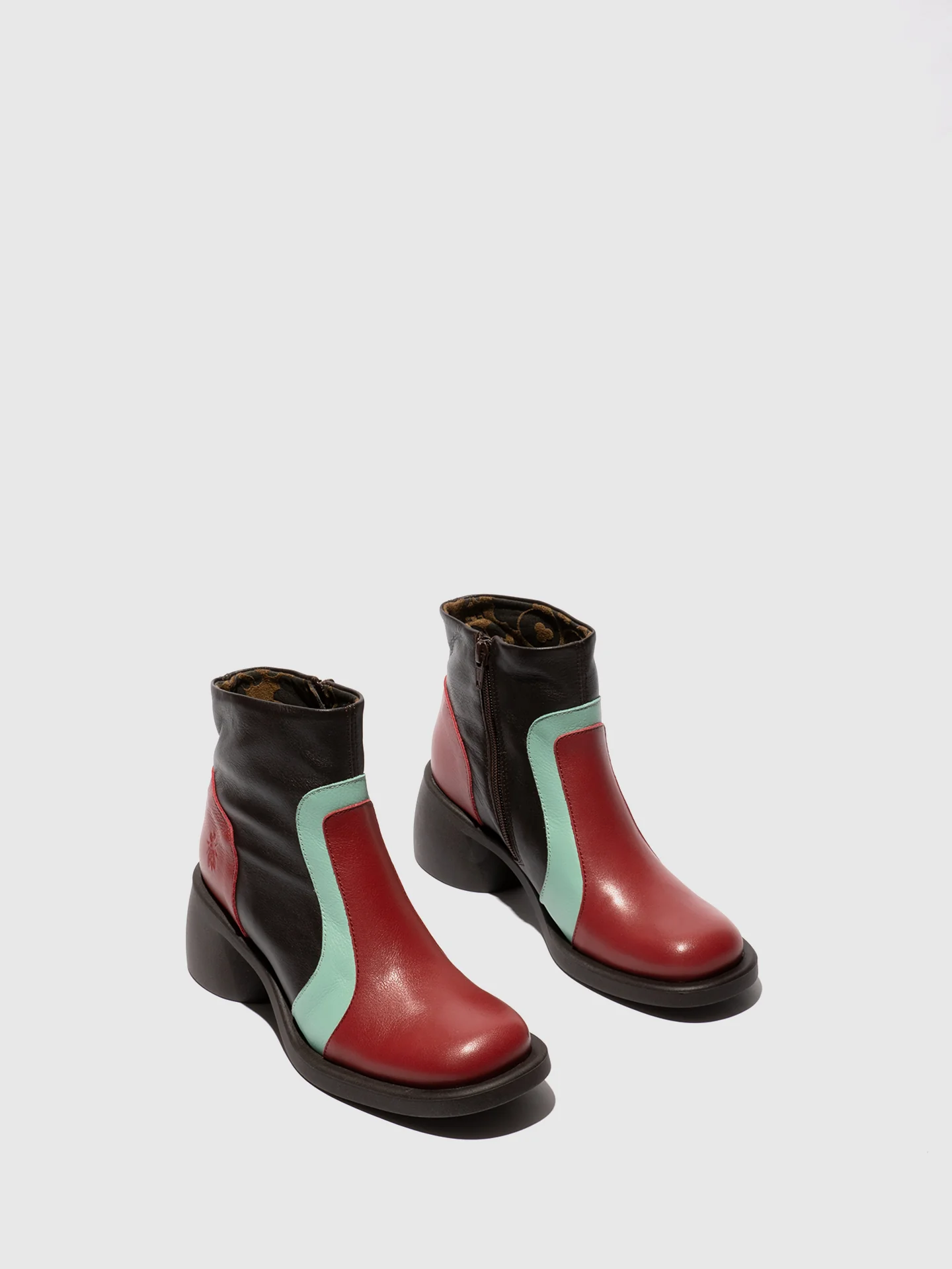 Zip Up Ankle Boots HEWI304FLY INTENSE RUST/DK MINT/DK BROWN - Image 2