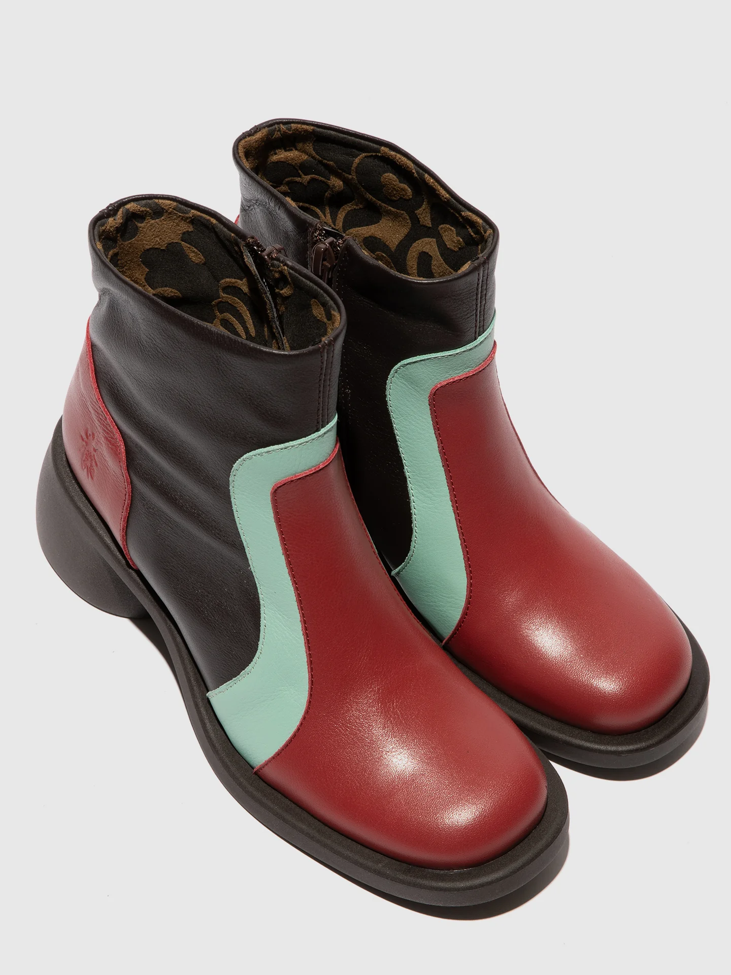 Zip Up Ankle Boots HEWI304FLY INTENSE RUST/DK MINT/DK BROWN - Image 4