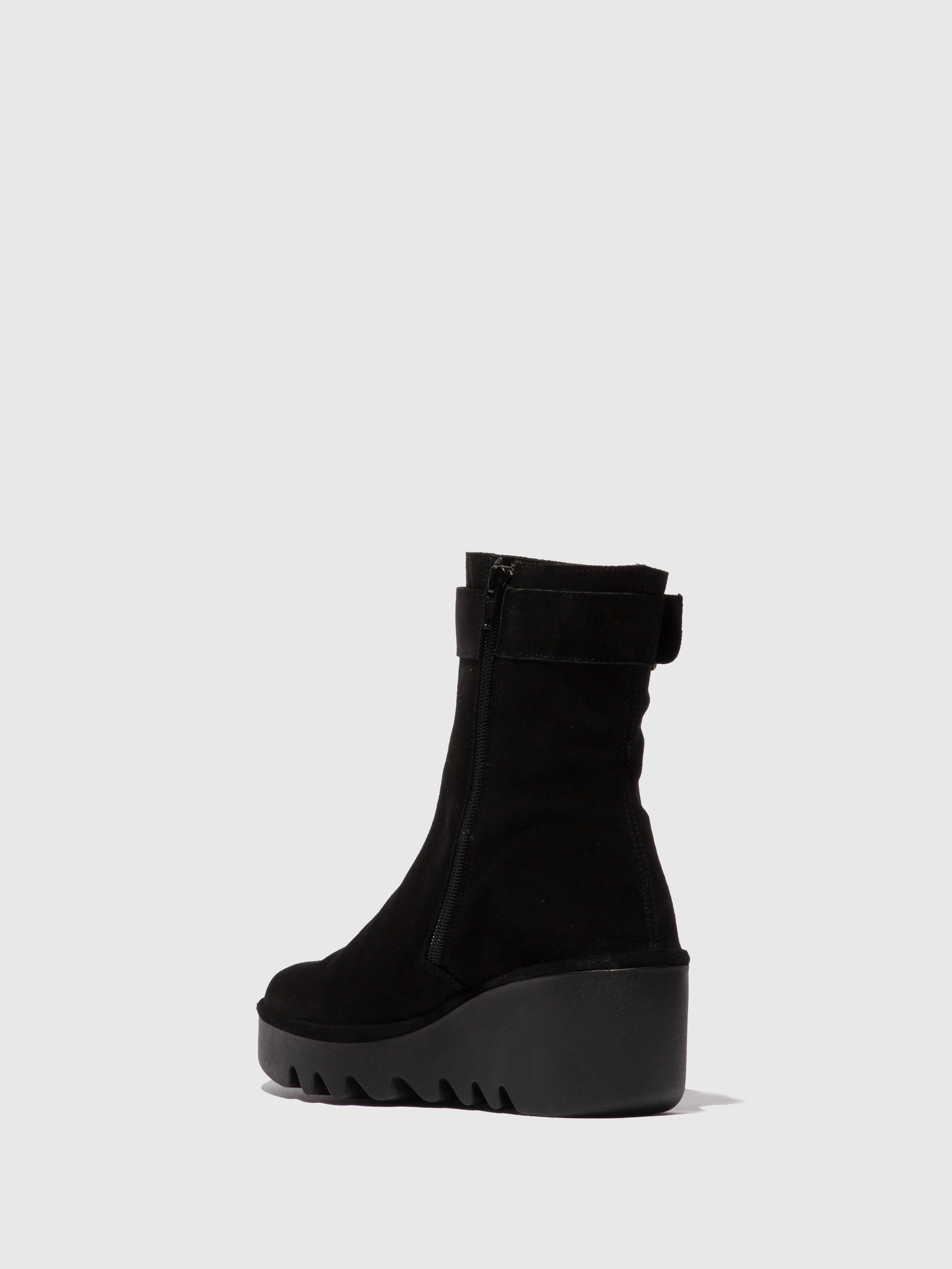 Zip Up Ankle Boots BEPP396FLY OIL SUEDE BLACK - Image 3