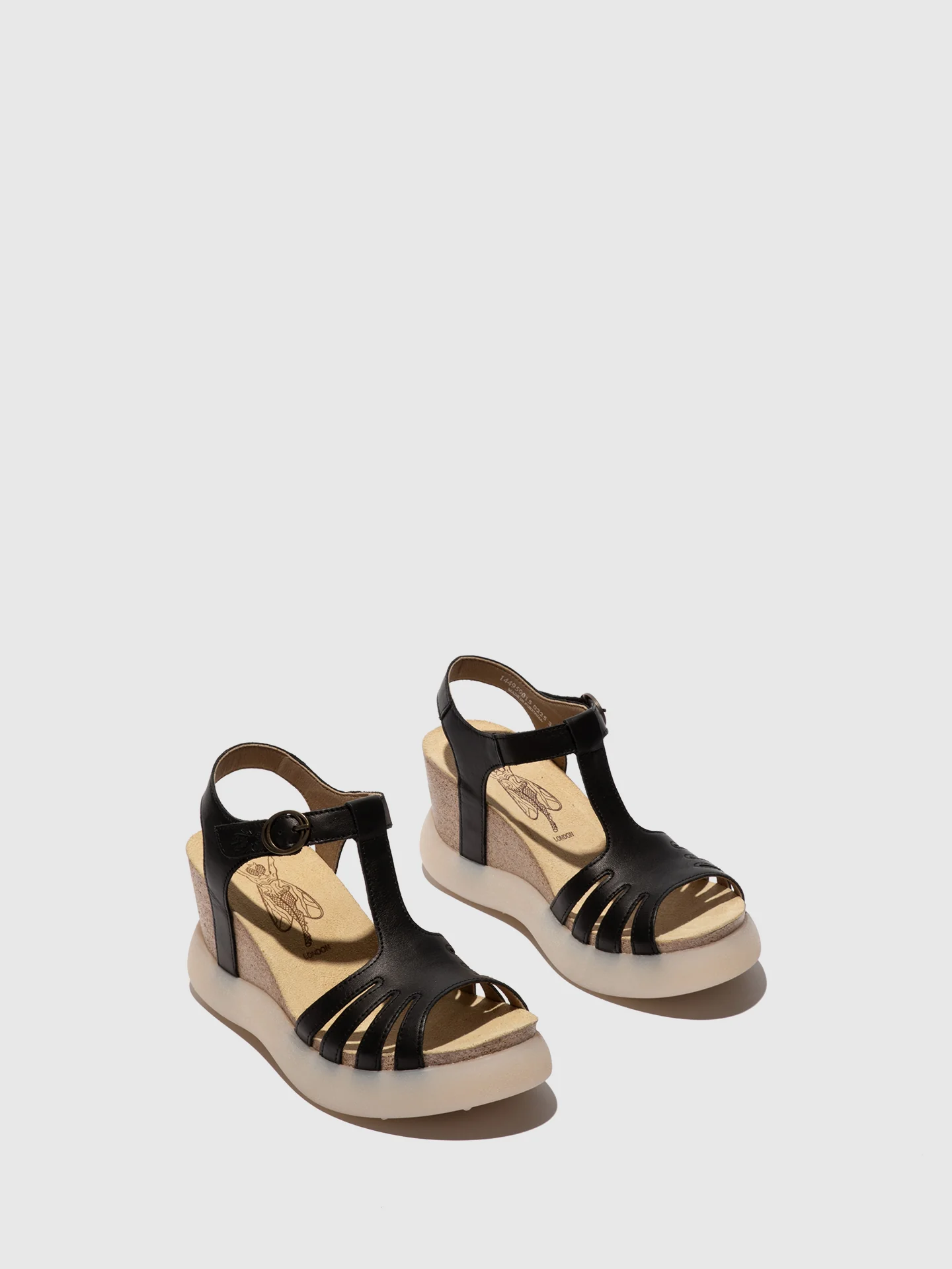 T-Strap Sandals GAIT959FLY Black Leather - Image 2