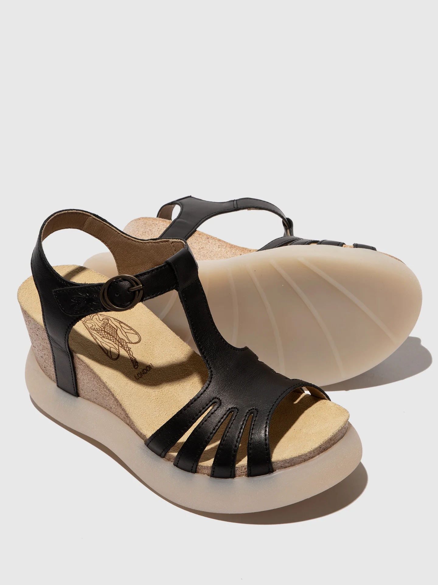 T-Strap Sandals GAIT959FLY Black Leather - Image 4