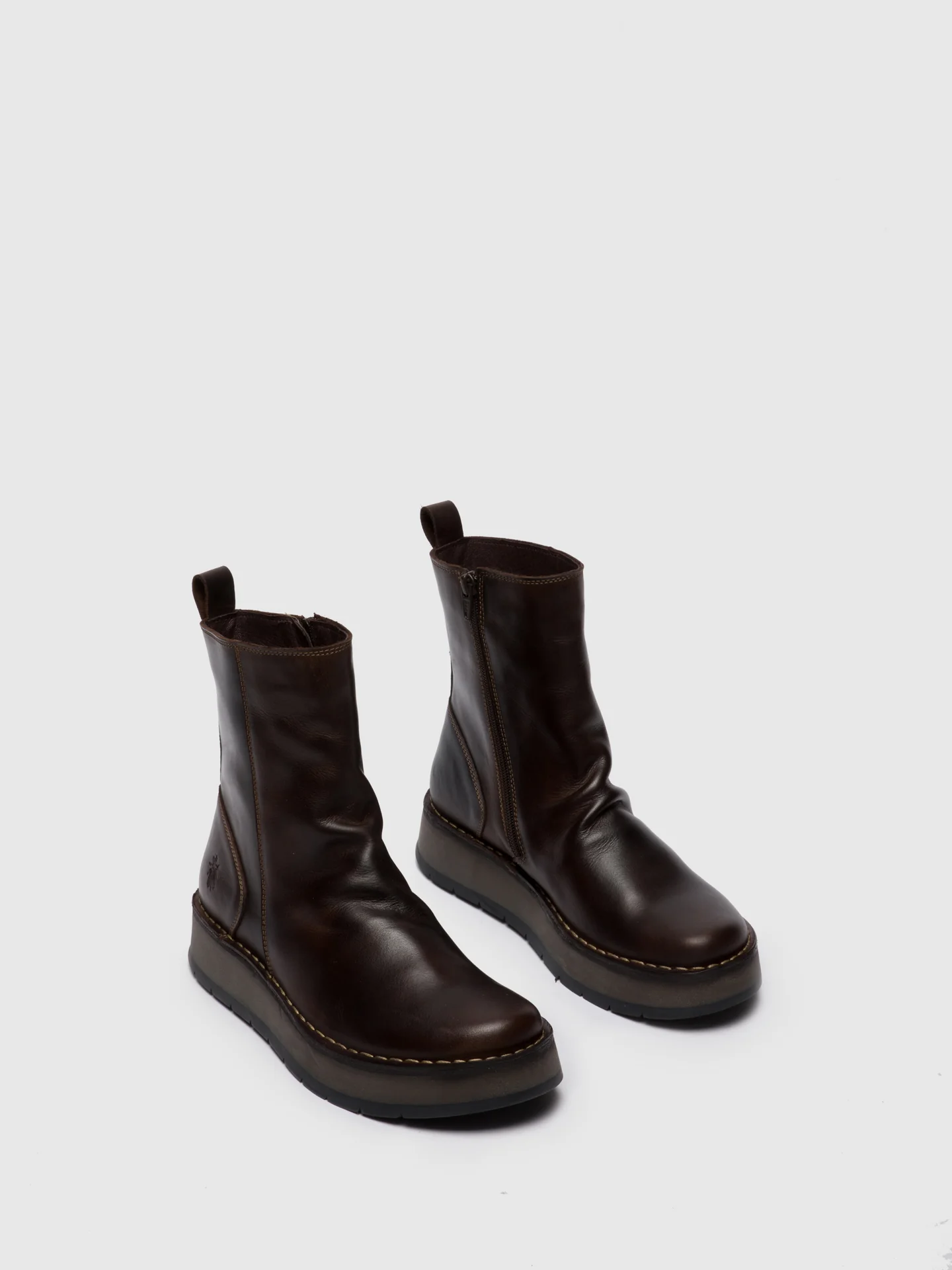 Zip Up Ankle Boots RENO053FLY RUG DK. BROWN - Image 2