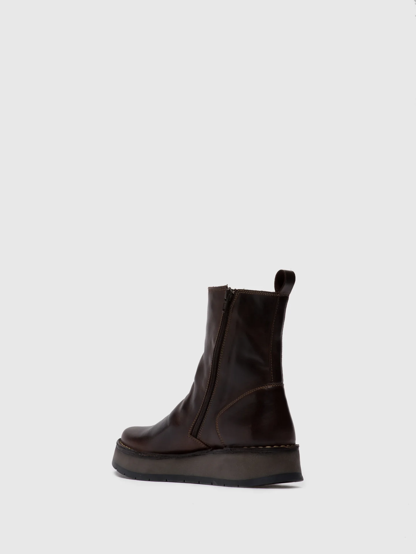 Zip Up Ankle Boots RENO053FLY RUG DK. BROWN - Image 3