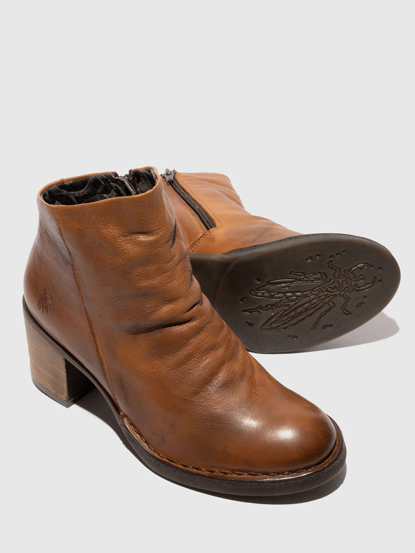 Zip Up Ankle Boots BELL061FLY VELVET COGNAC - Image 4